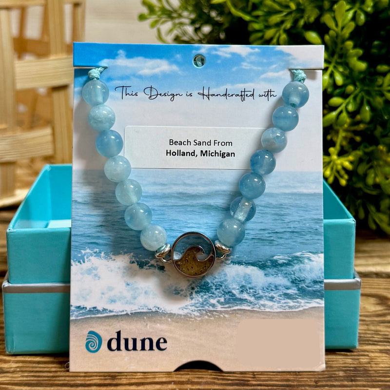 Beaded Aquamarine Wave & Holland Beach Sand Adjustable Bracelet