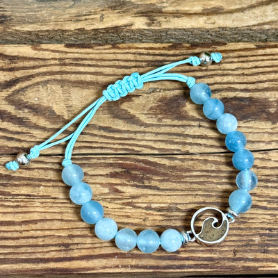 Beaded Aquamarine Wave & Holland Beach Sand Adjustable Bracelet