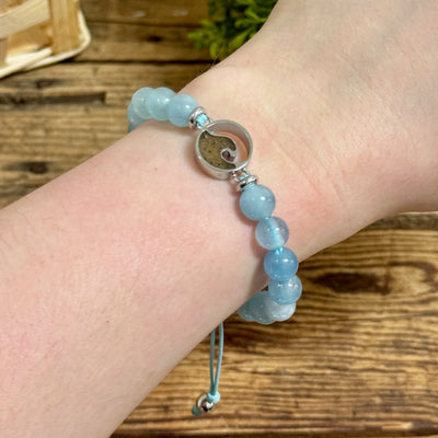 Beaded Aquamarine Wave & Holland Beach Sand Adjustable Bracelet