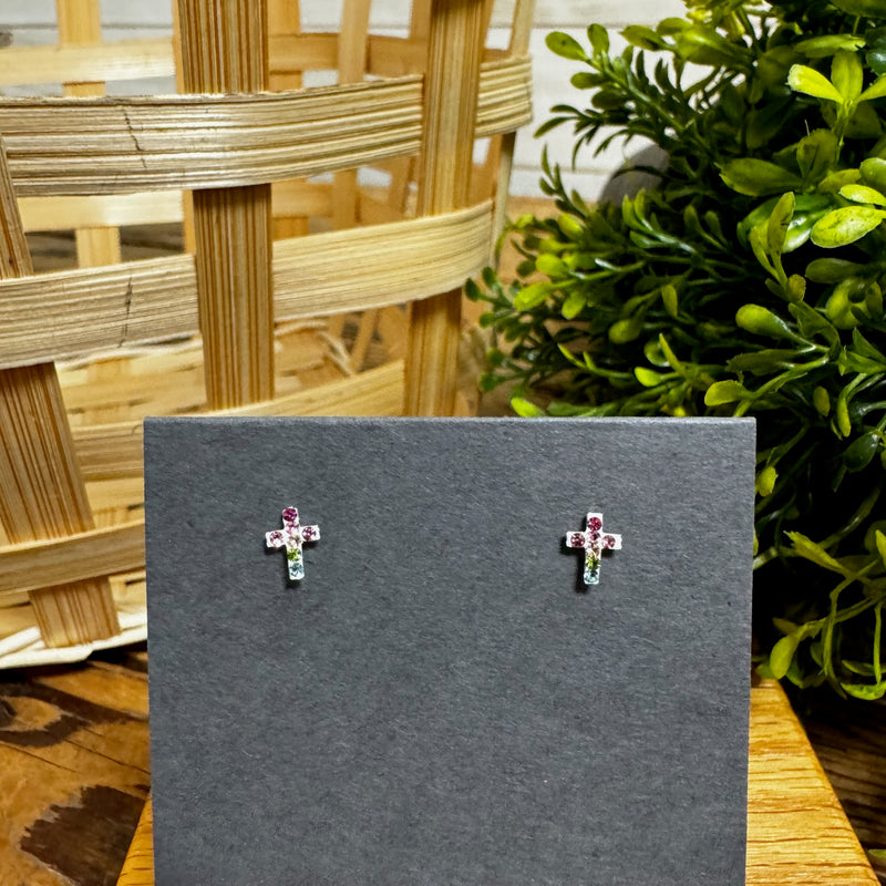 Sterling Silver Crystal Cross Earrings