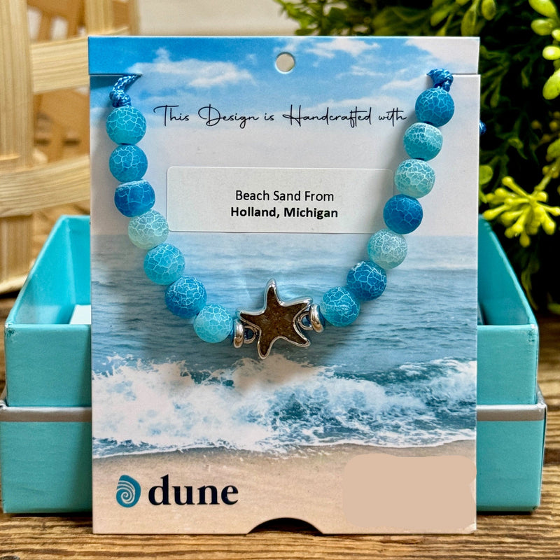 Beaded Weathered Agate Starfish & Holland Beach Sand Adjustable Bracelet