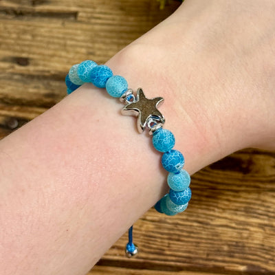 Beaded Weathered Agate Starfish & Holland Beach Sand Adjustable Bracelet