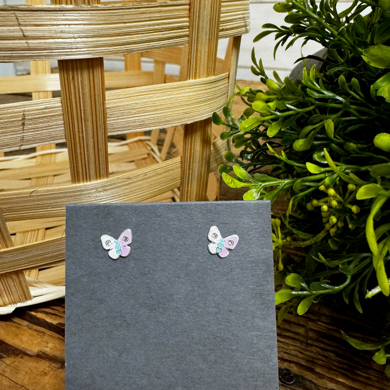 Sterling Silver Multicolor Butterfly Earrings