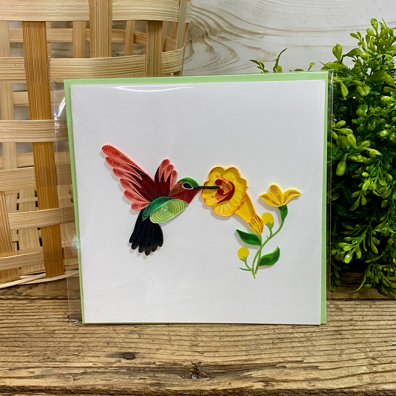 Hummingbird & Yellow Flower Quilling Card