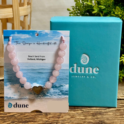 Beaded Rose Quartz & Holland Beach Sand Bracelets