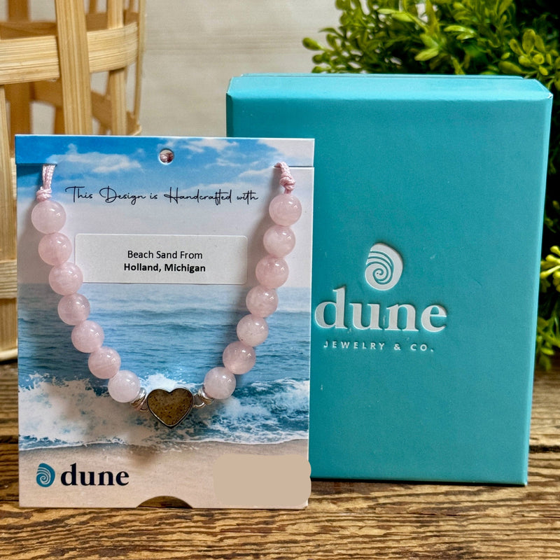 Beaded Rose Quartz & Holland Beach Sand Bracelets