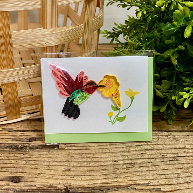 Hummingbird & Yellow Flower Enclosure Quilling Card