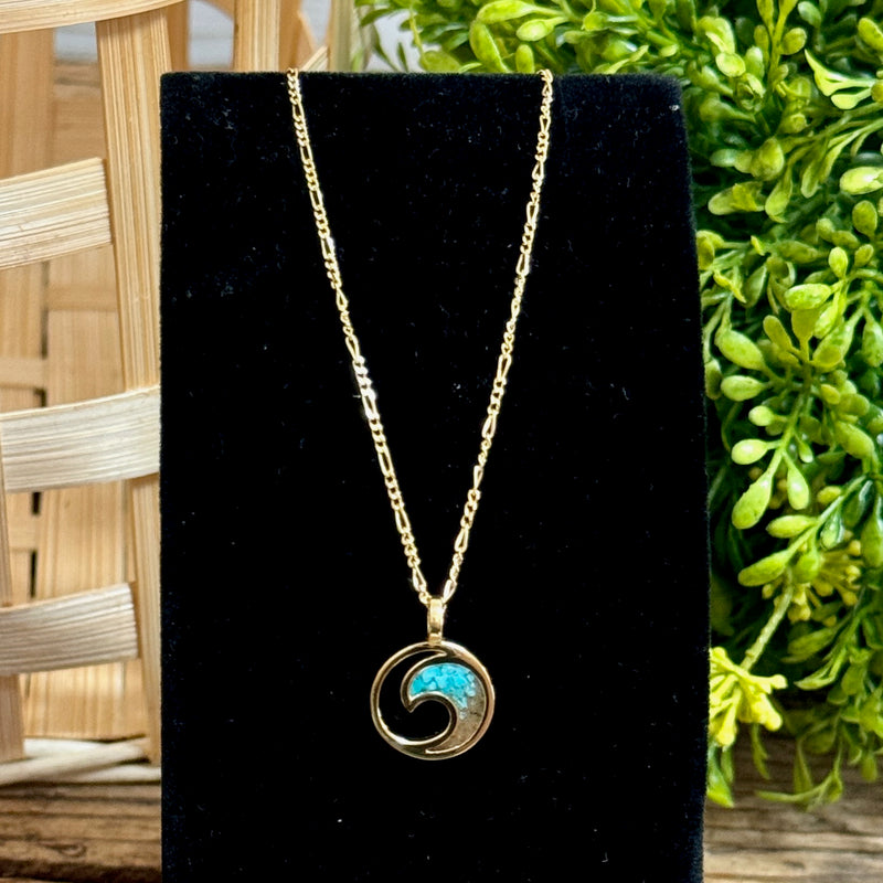 14k Gold Plated Wave Turquoise & Holland Beach Sand Necklace