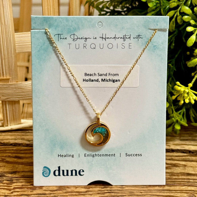 14k Gold Plated Wave Turquoise & Holland Beach Sand Necklace