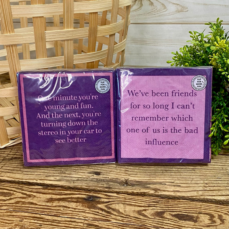 Drinks on me Double The Fun Cocktail Napkins With Funny Sayings