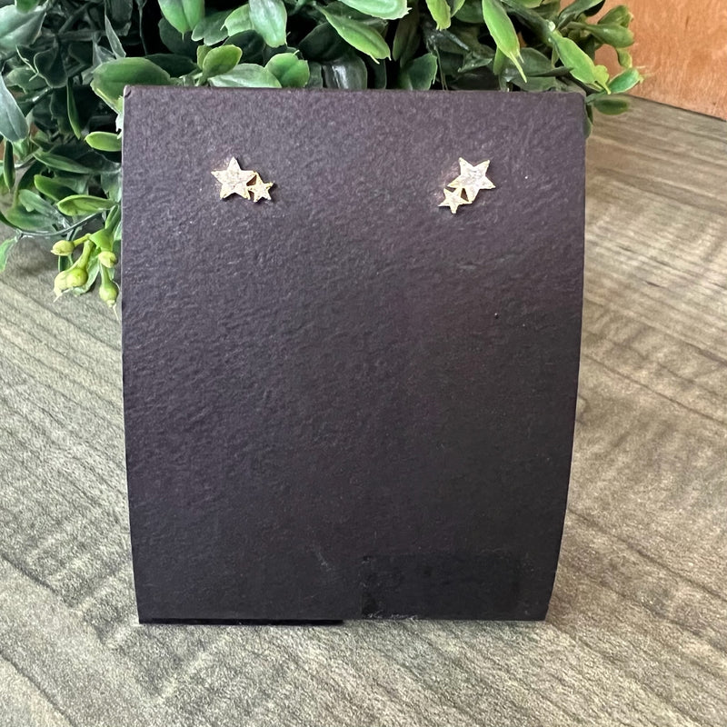 Gold Plated Double Star CZ Earrings