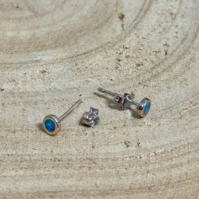 Sterling Silver Blue Opal Round Post Earrings