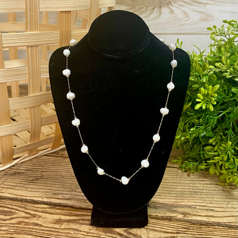 Gold Pearl Station Necklace