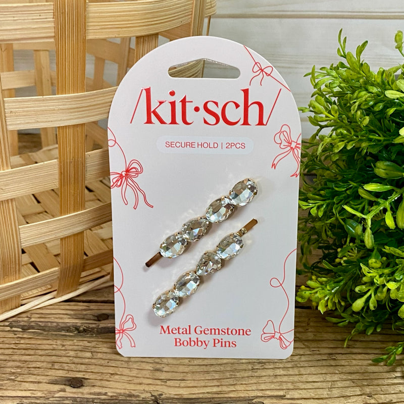 Metal Bobby Pins With Gemstones by Kitsch