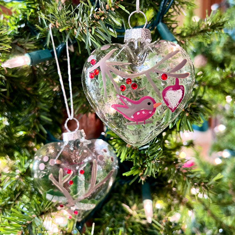 Glass Heart with Bird Ornaments