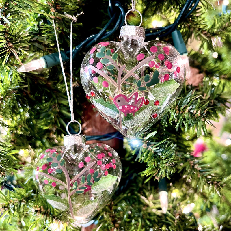 Glass Heart with Bird Ornaments