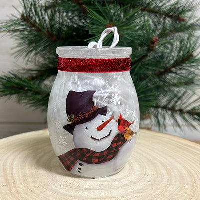 Lighted Vase Snowman With Birds