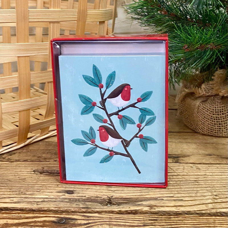 Robins Holly Branch Boxed Christmas Cards