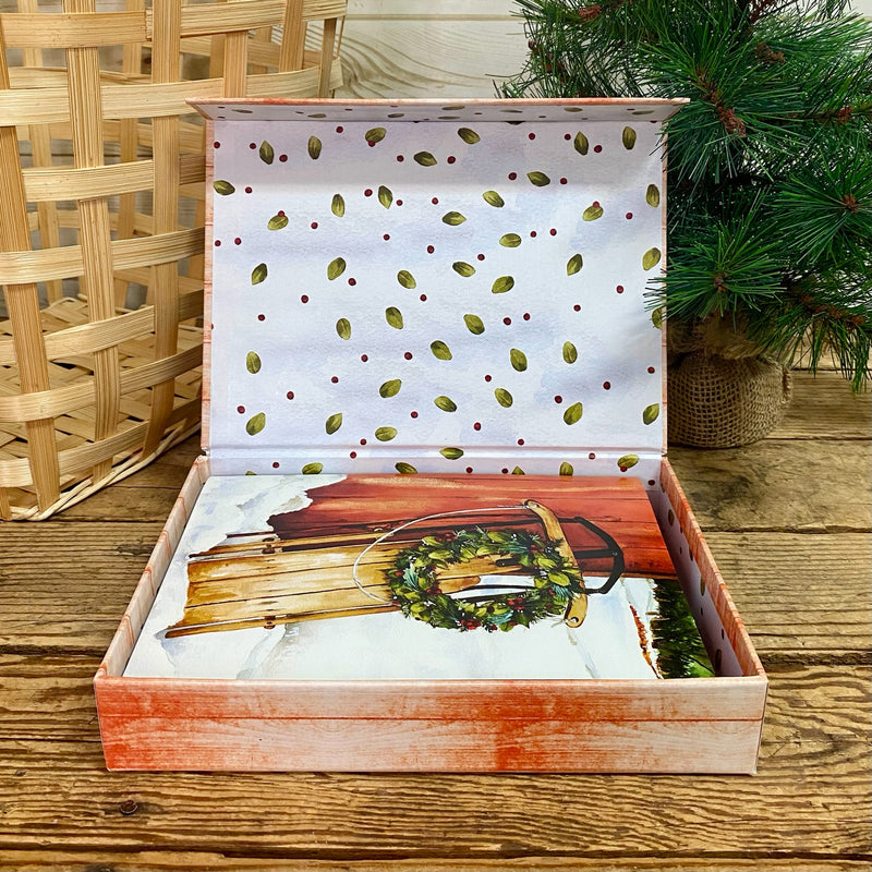 Sled & Wreath Boxed Christmas Cards