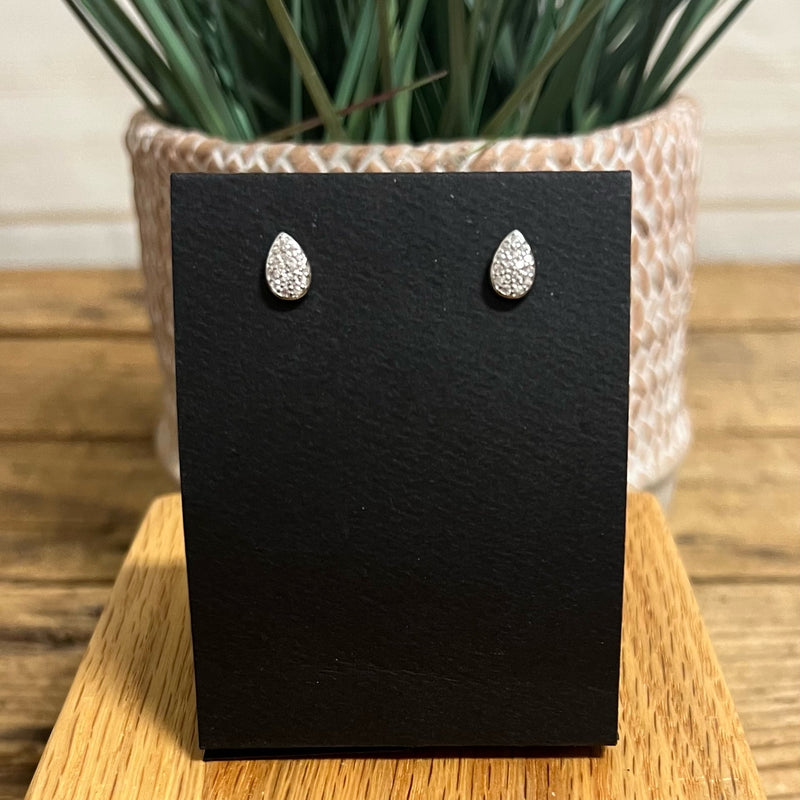 Sterling Silver Ear Pave Teardrop Earrings