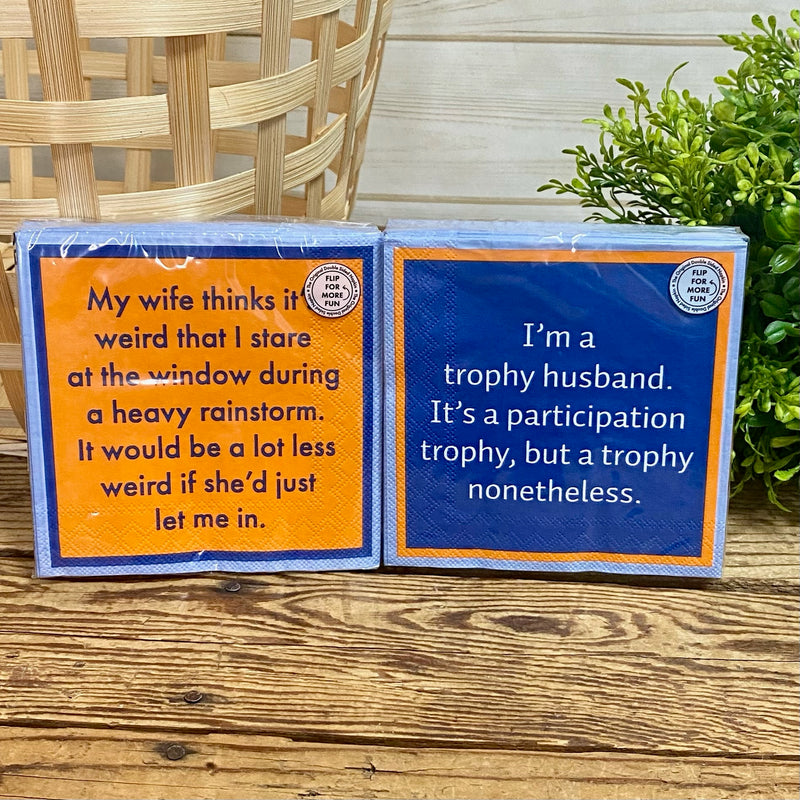 Drinks on me Double The Fun Cocktail Napkins With Funny Sayings