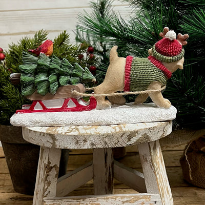 Dog with Sleigh & Tree