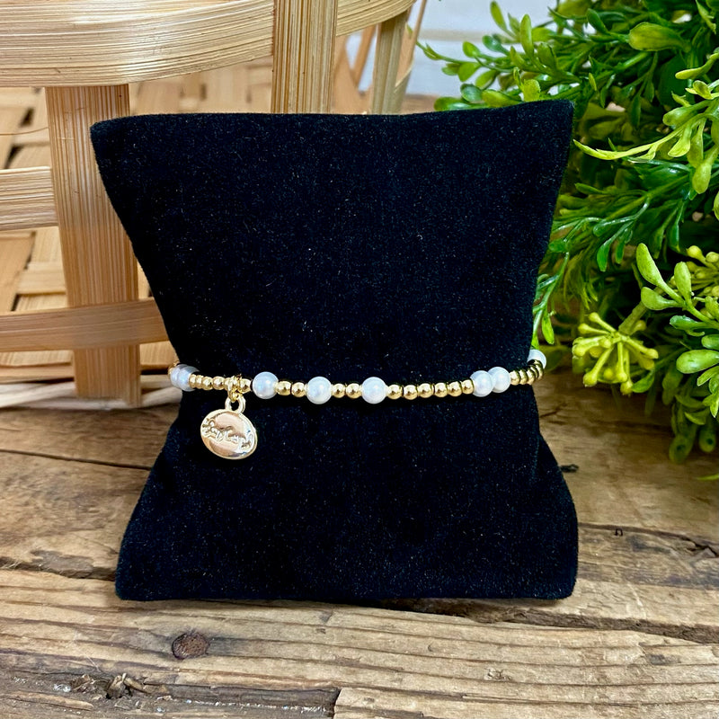 Gold Bead Bracelet With 4mm Pearls