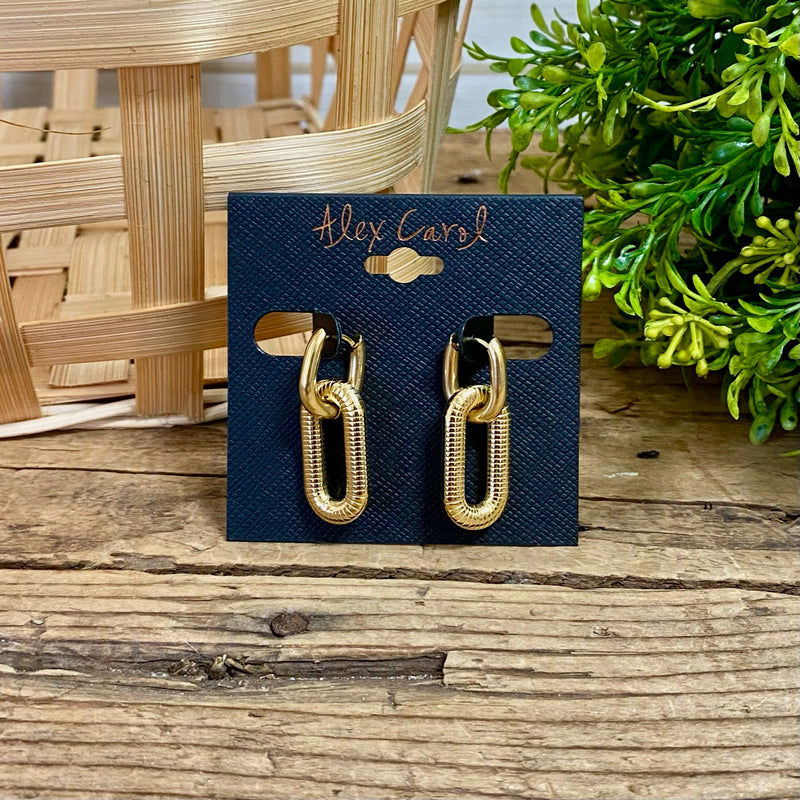 Textured Oval Drop Hoop Earrings