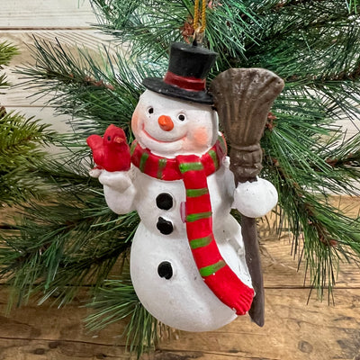 Snowman Ornament with Broom or Tree