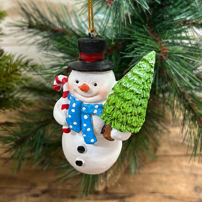 Snowman Ornament with Broom or Tree