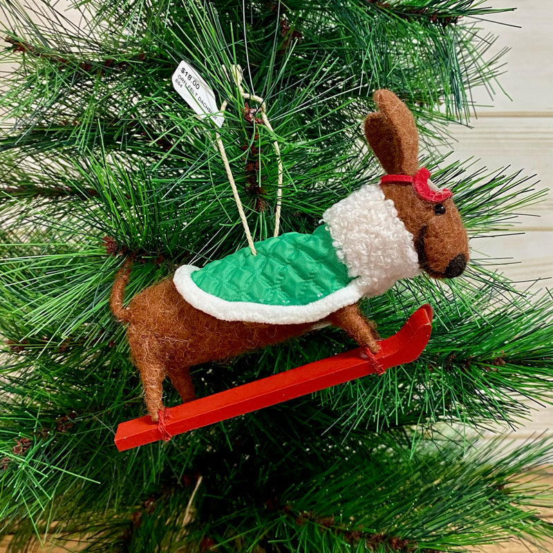 Dachshund On Skis Ornament