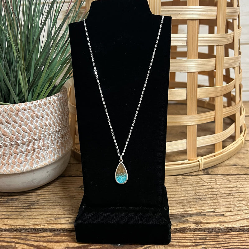 Explorer Tear Drop Turquoise & Holland Beach Sand Necklace