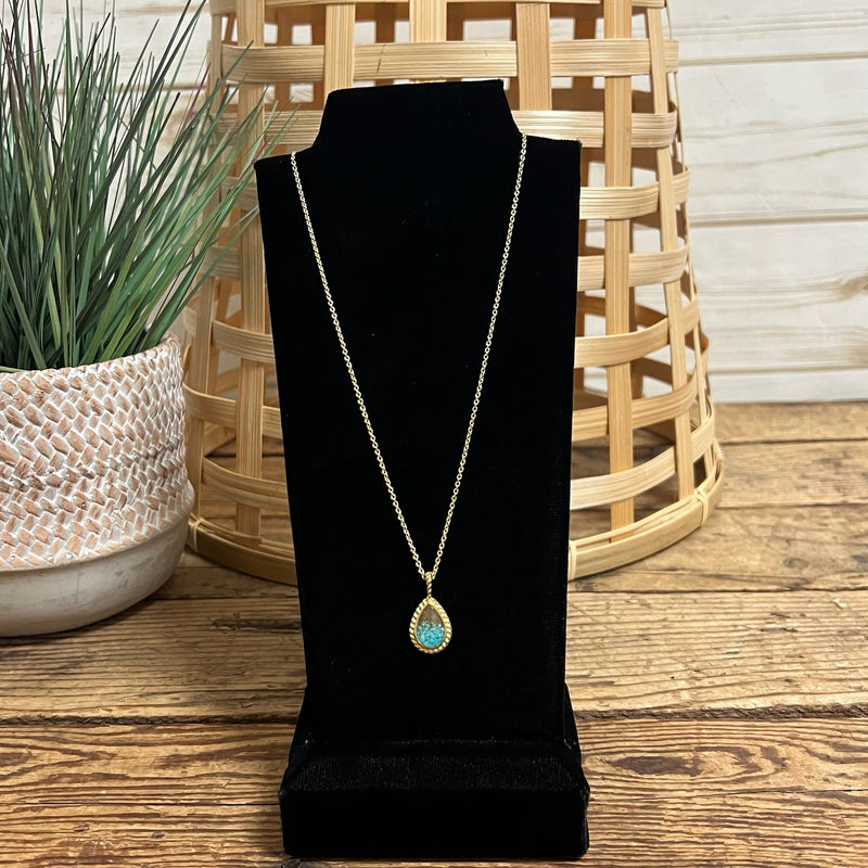 Gold Plated Modern Mermaid Holland Beach Sand & Turquoise Dune Necklace