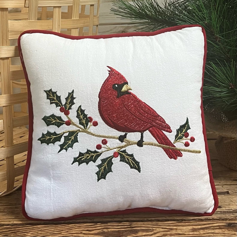 Cardinal On Holly Pillow