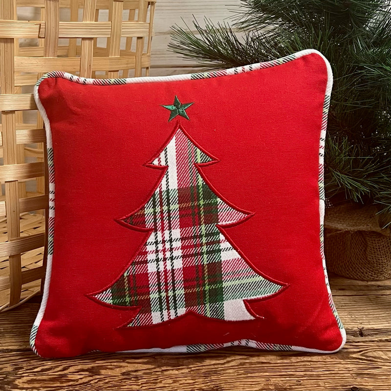 Red with Plaid Tree Pillow