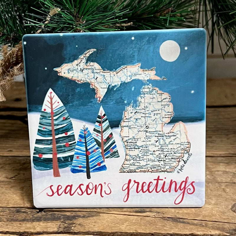 Seasons Greeting Michigan Coaster