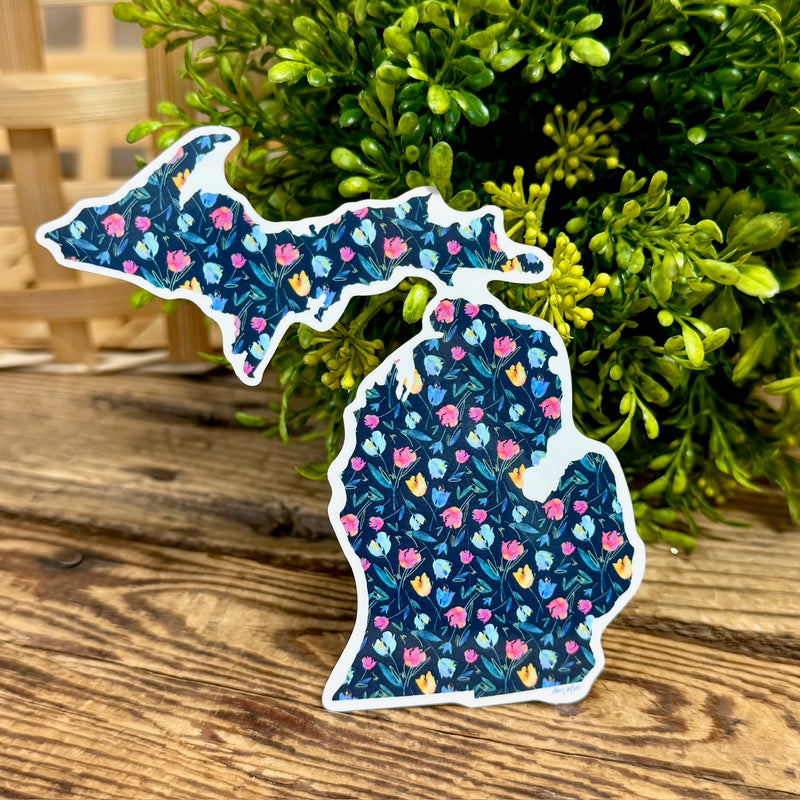Navy Tulip Print Michigan Sticker