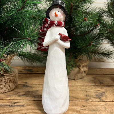 Tall Wood Snowman with Bird