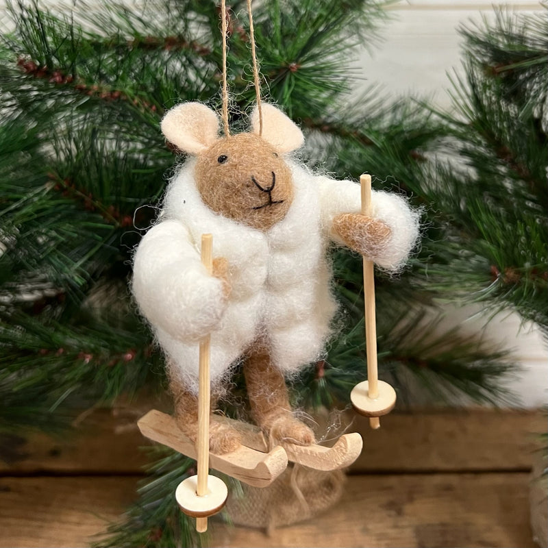 White Mouse Skiing Ornament