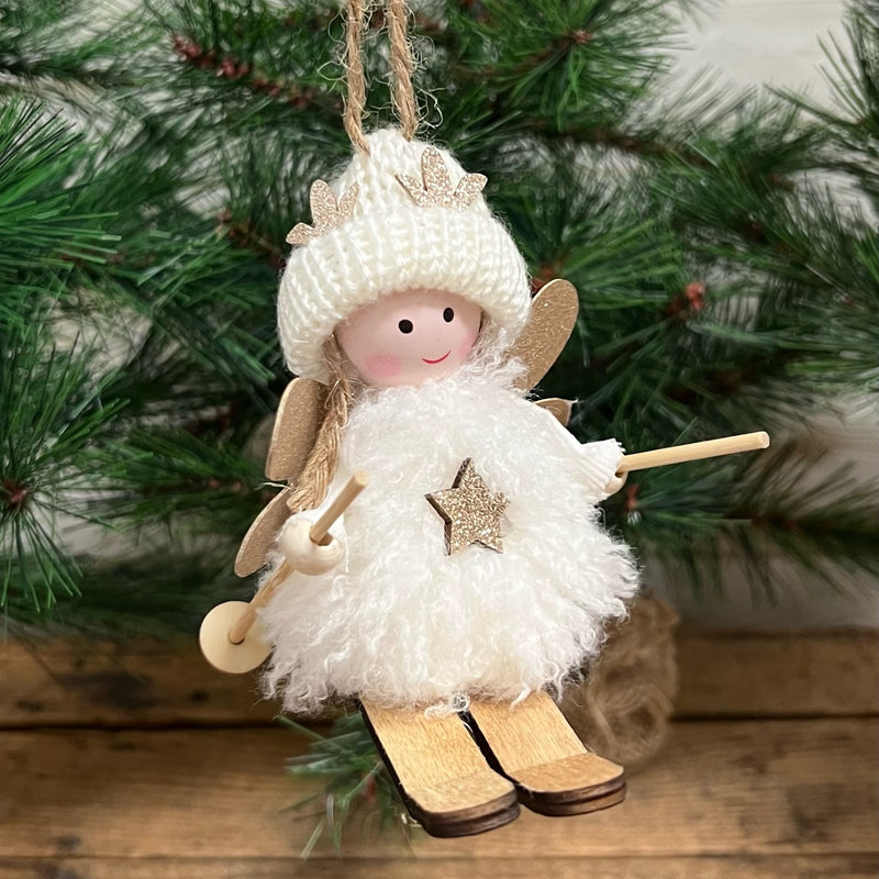 White Skiing Angel Ornament