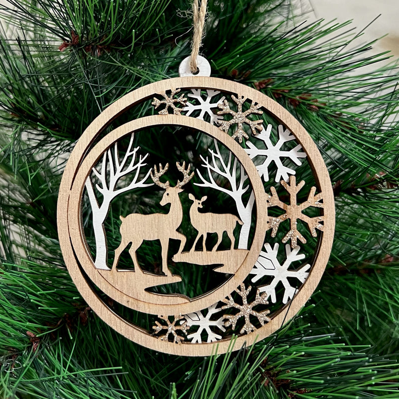 Wood Circle Reindeer Ornament