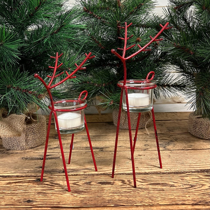 Red Metal Reindeer Candle Holder