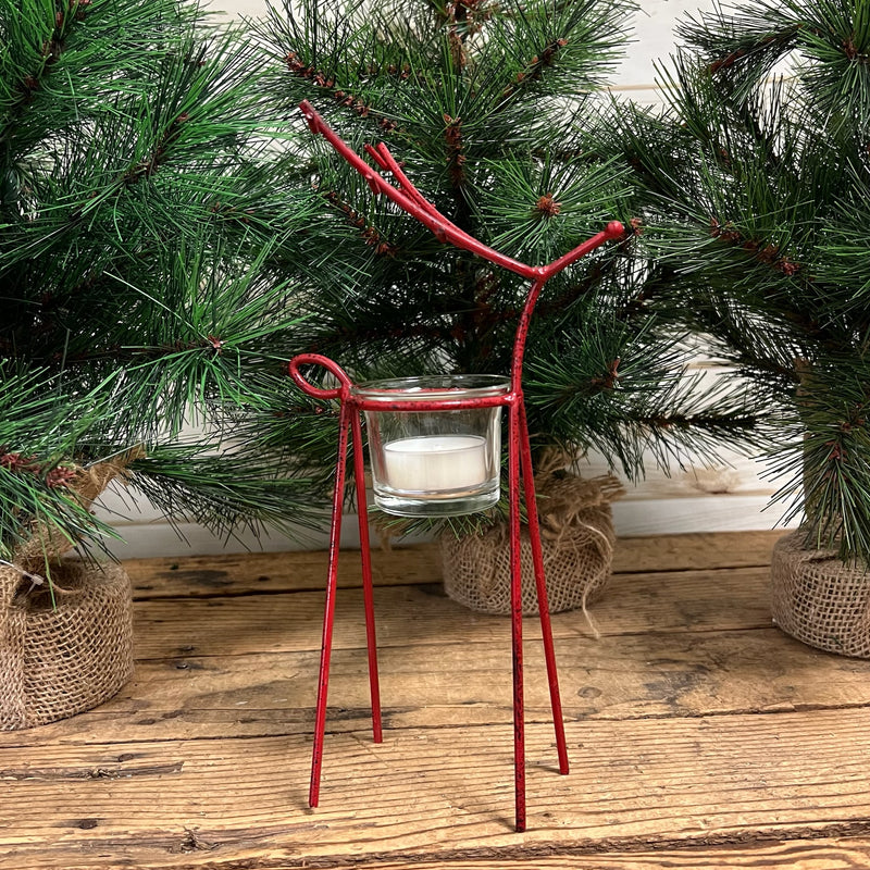 Red Metal Reindeer Candle Holder