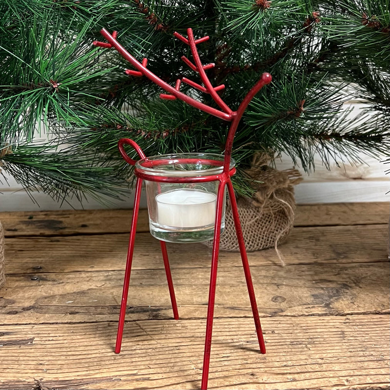 Red Metal Reindeer Candle Holder