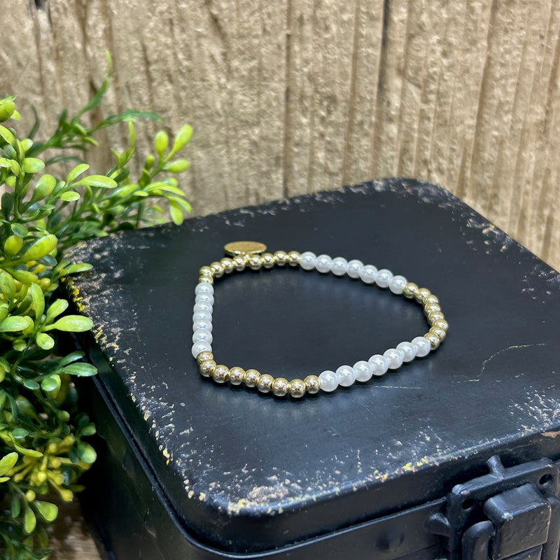 Gold Beaded Pearl Bracelet