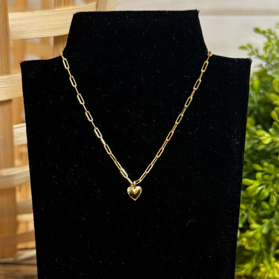 Gold Plated Heart Necklace on Paperclip Chain