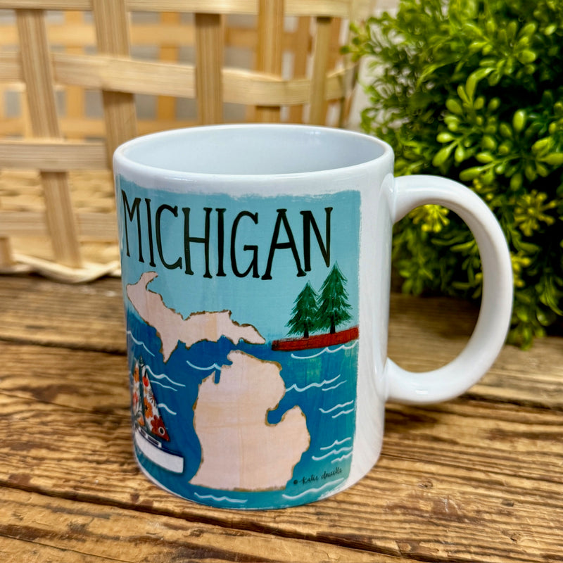 Michigan Boat & Pine Trees Mug