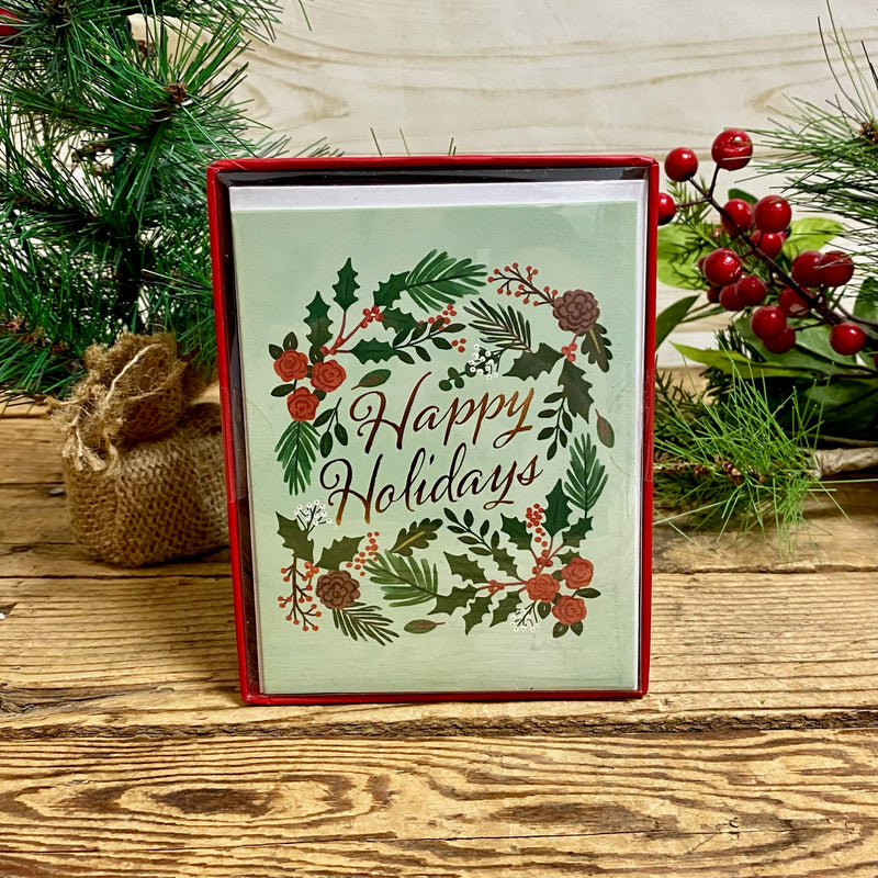 Boxed Christmas Cards Rose and Pinecone