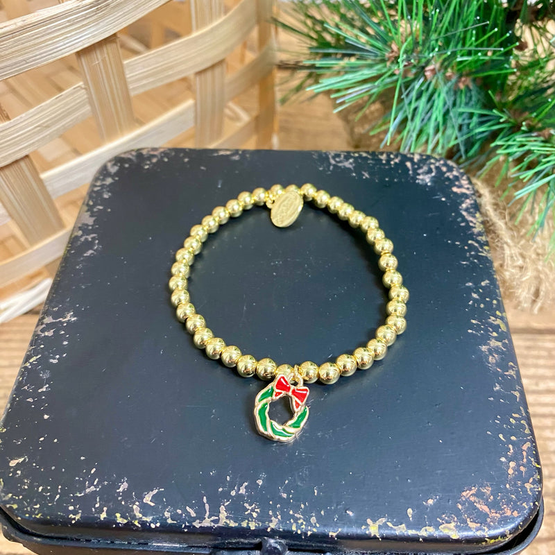 Gold Bead Christmas Charm Bracelets