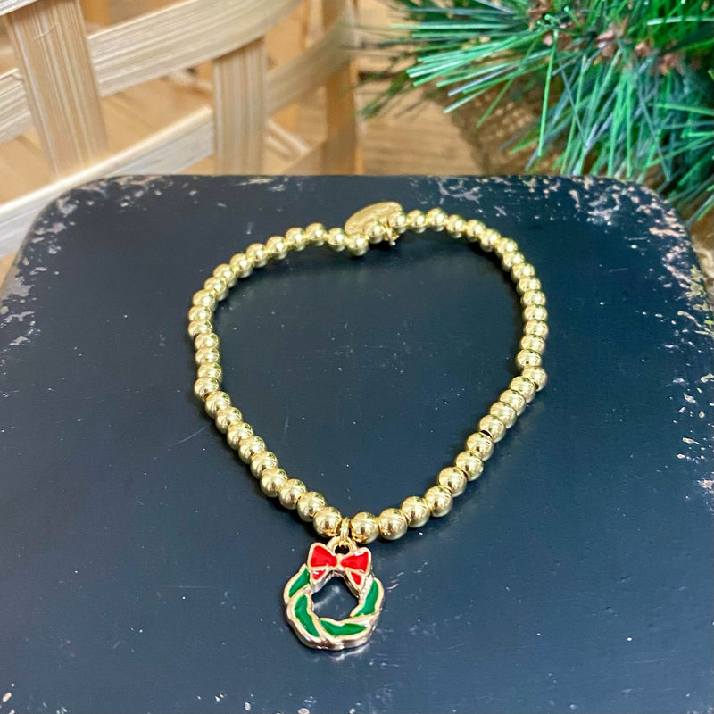 Gold Bead Christmas Charm Bracelets